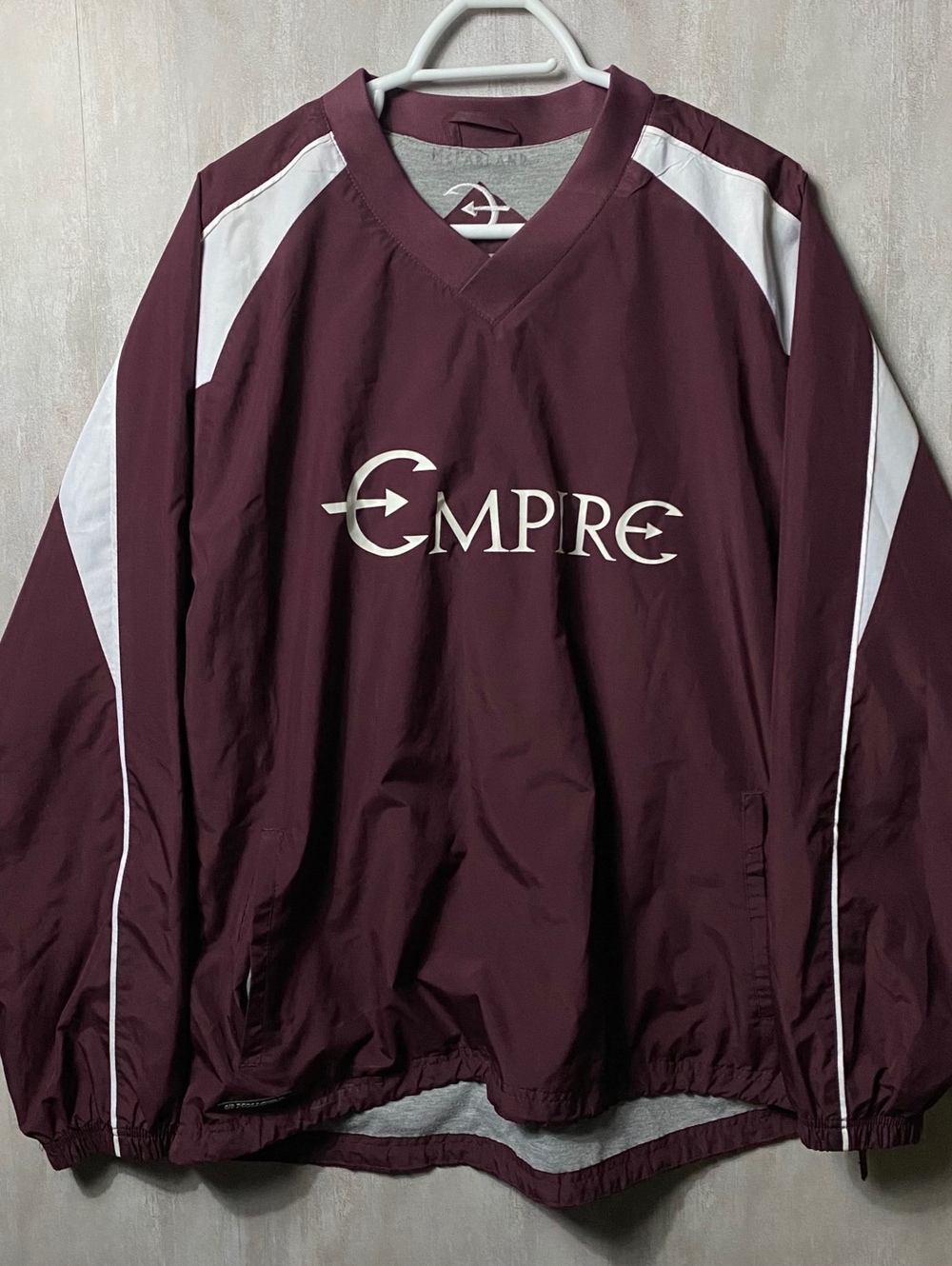 Vintage Style V Neck Pullover Windbreaker Jacket Mens L Maroon White Sportswear